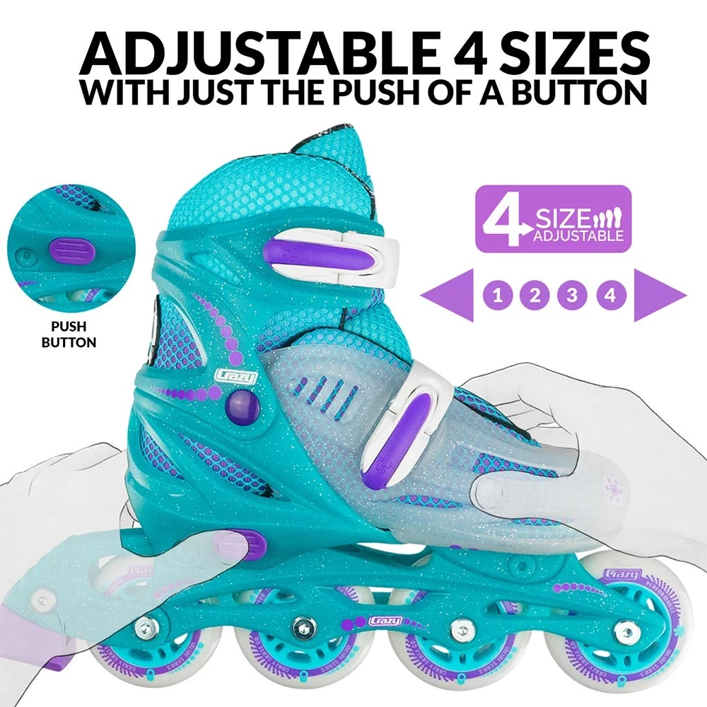 Crazy - 148 Adjustable Inline Skate - Teal Glitter 7 Crazy - 148 Adjustable Inline Skate - Teal Glitter - Image 5
