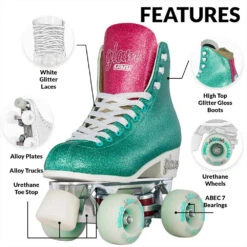 Crazy - Disco Glam - Retro Skates - Teal / Pink -Roller Skating Equipment Store Crazy DiscoGlam Teal 3