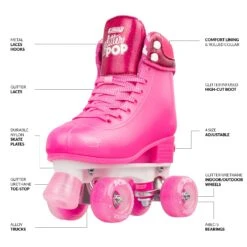 Crazy - Glitter Pop Adjustable Quad Skates - Pink 9 Crazy - Glitter Pop Adjustable Quad Skates - Pink -Roller Skating Equipment Store CrazyGlitterPOP Pink2