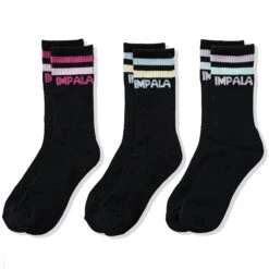 Impala Stripe Sock - 3 Pack -Roller Skating Equipment Store ImpalaStripeSocks Black