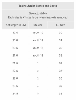Takino Junior Race Boot 9 Takino Junior Race Boot -Roller Skating Equipment Store TakinoJuniorBootSizeChart